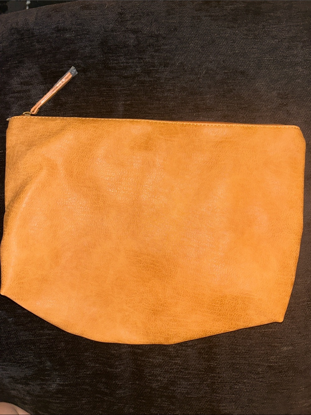 Large Tan Leather Zip Pouch